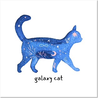 Watercolour Galaxy Cat Design Posters and Art